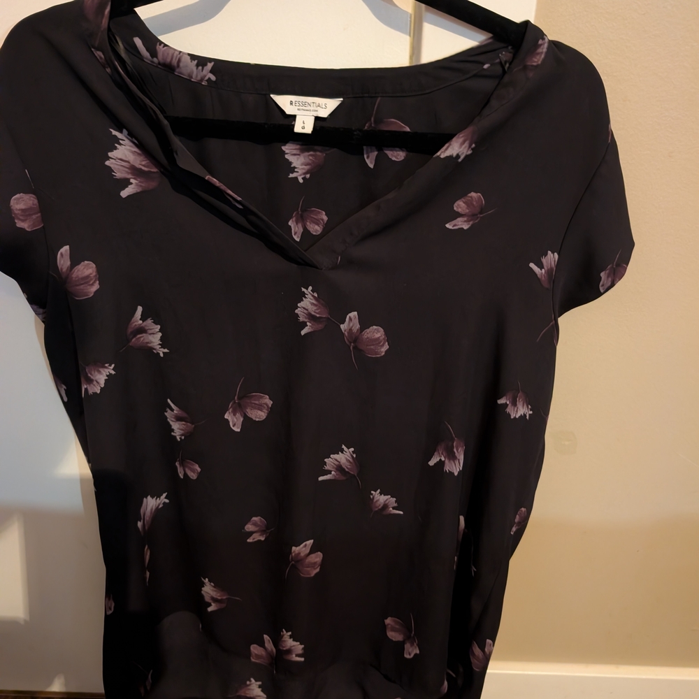 Essentials Black and Purple Floral Blouse